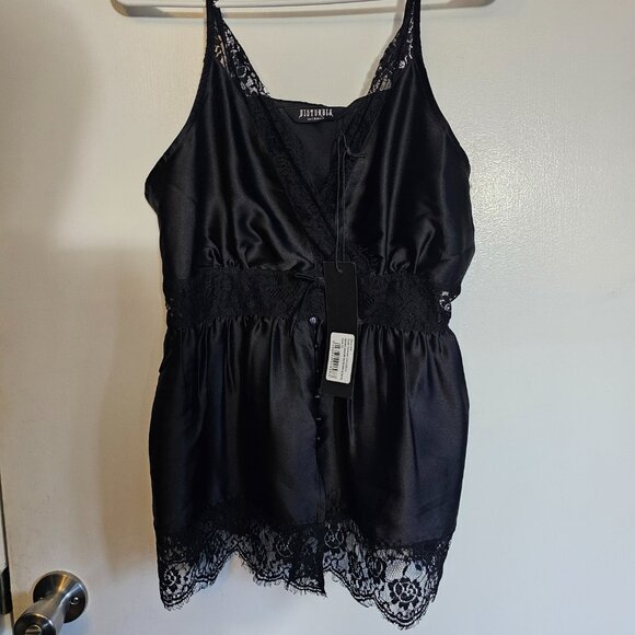 (NEW) Conjure Satin Lace Trim Button Up Cami Top (Size 10) - Picture 3 of 8